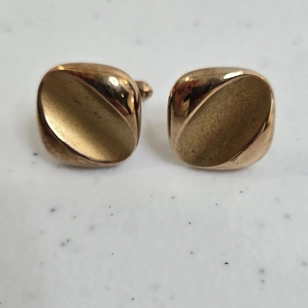 Cufflinks Gold Tone Matte Geometric Square Stripe Vintage MCM Art Deco Look